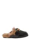 Gucci Black Slipper With Web And Horsebit Detail In Leather And Fur Man In Multicolor