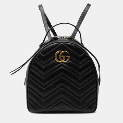 Pre-owned Gucci Black Small Gg Marmont Matelasse Leather Backpack