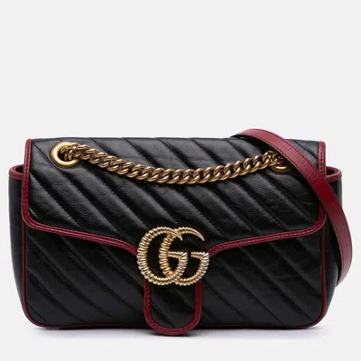 Pre-owned Gucci Black Small Gg Marmont Matelasse Leather Torchon Flap Crossbody