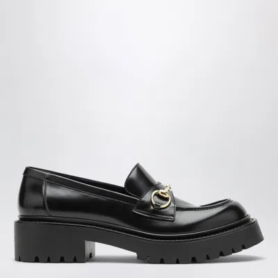 Gucci Black Smooth Leather Loafers With Metallic Horsebit Detail
