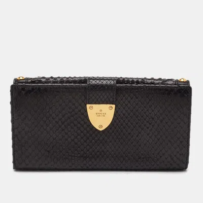 Pre-owned Gucci Black Snake And Leather Studded Flap Continental Wallet