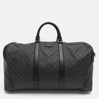 Pre-owned Gucci Black Soft Gg Supreme Canvas And Leather Carry On Duffel Bag