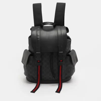 Pre-owned Gucci Black Soft Gg Supreme Canvas And Leather Large Drawstring Backpack
