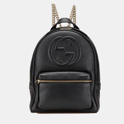 Pre-owned Gucci Black Soho Leather Chain Backpack
