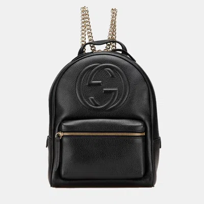 Pre-owned Gucci Black Soho Leather Chain Backpack