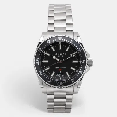 Pre-owned Gucci Black Stainless Steel Dive Ya136301 Men's Wristwatch 40 Mm