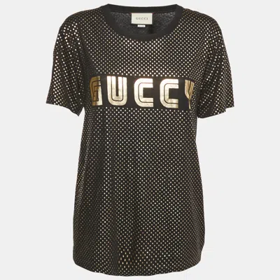 Pre-owned Gucci Black Starts Print Cotton Half Sleeve T-shirt S