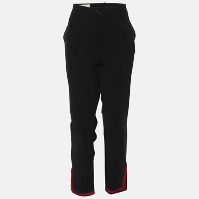 Pre-owned Gucci Black Stretch Crepe Web Pants L