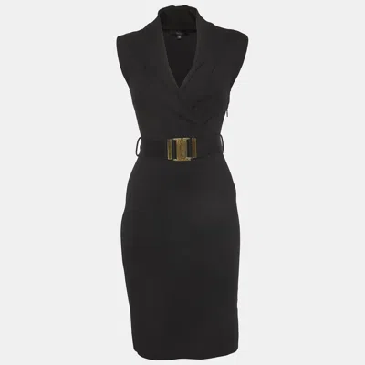 Pre-owned Gucci Black Stretch Knit Belted Mini Dress Xs
