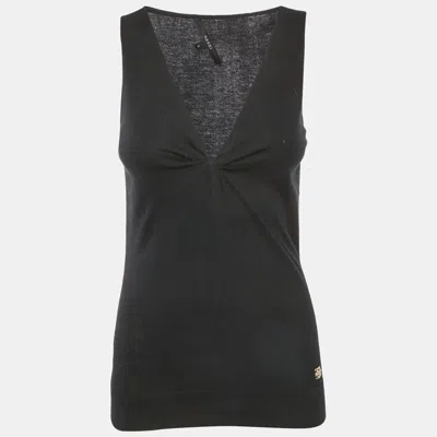 Pre-owned Gucci Black Stretch Knit V-neck Sleeveless Top S