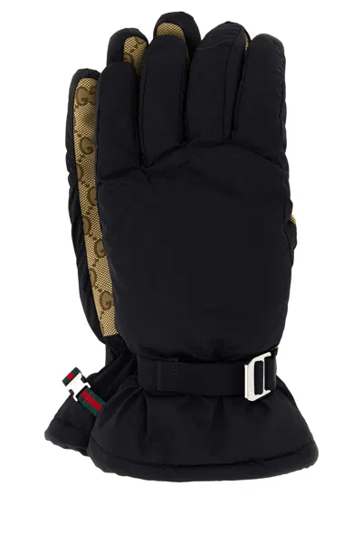 Gucci Stretch Nylon Gloves Featuring Adjustable Strap In Black