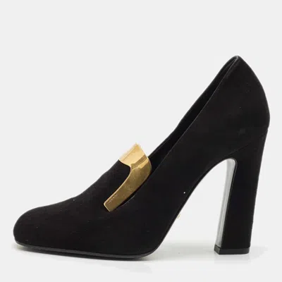 Pre-owned Gucci Black Suede Alma Classic Loafer Pumps Size 38.5