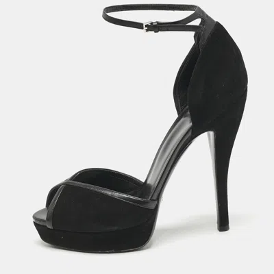 Pre-owned Gucci Black Suede And Leather Ankle Strap Sandals Size 39