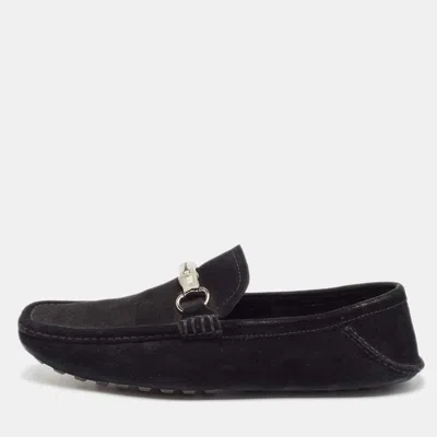 Pre-owned Gucci Black Suede Bamboo Horsebit Slip On Loafers Size 43.5