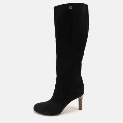 Pre-owned Gucci Black Suede Calf Length Boots Size 40