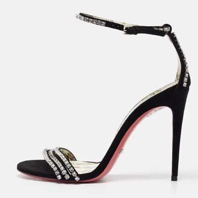 Pre-owned Gucci Black Suede Crystal Embellished Ankle Strap Sandals Size 39