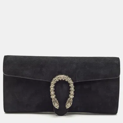 Pre-owned Gucci Black Suede Dionysus Crystals Flap Clutch
