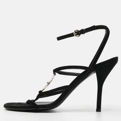 Pre-owned Gucci Black Suede Gg Interlocking Cage Sandals Size 38.5