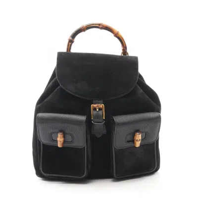 Pre-owned Gucci Black Suede Leather Backpack Handbag ()