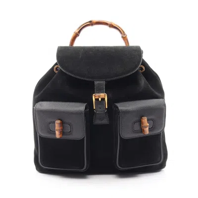 Pre-owned Gucci Black Suede Leather Backpack Handbag ()