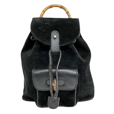Pre-owned Gucci Black Suede Leather Backpack ()