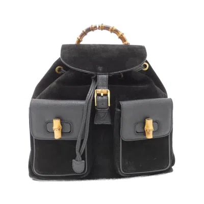 Pre-owned Gucci Black Suede Leather Backpack ()