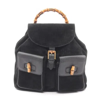 Pre-owned Gucci Black Suede Leather Backpack ()
