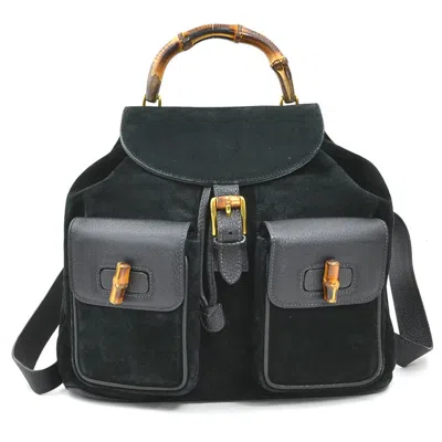 Pre-owned Gucci Black Suede Leather Backpack ()