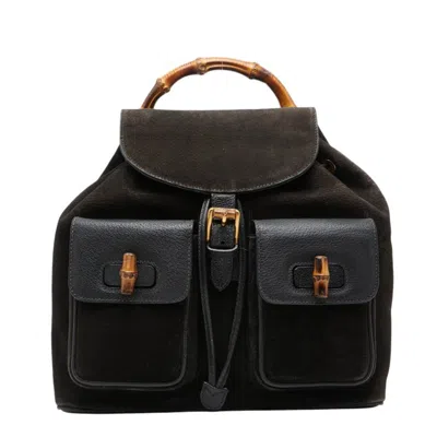 Pre-owned Gucci Black Suede Leather Backpack ()