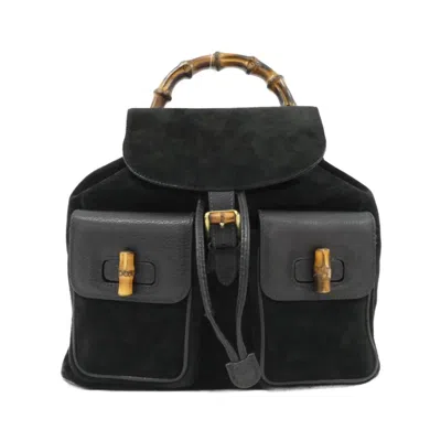 Pre-owned Gucci Black Suede Leather Backpack ()