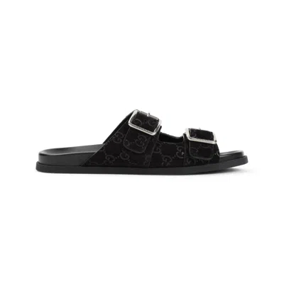 GUCCI GUCCI BLACK SUEDE LEATHER SANDALS WITH BUCKLE DETAIL