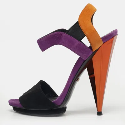 Pre-owned Gucci Black Suede Liberty Ankle Strap Sandals Size 36