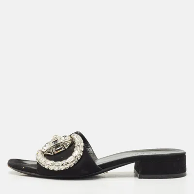 Pre-owned Gucci Black Suede Maxime Crystal Embellished Slide Sandals Size 35