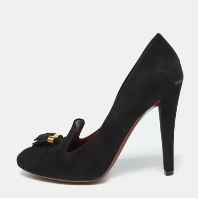 Pre-owned Gucci Black Suede Mischa Tassel Moccasin Pumps Size 39