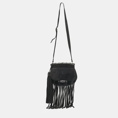 Pre-owned Gucci Black Suede Nouveau Fringe Crossbody Bag
