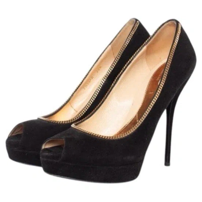 Pre-owned Gucci , Black Suede Peep-toe Platform Pumps