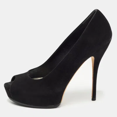 Pre-owned Gucci Black Suede Platform Pumps Size 37