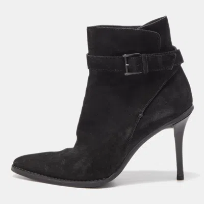 Pre-owned Gucci Black Suede Pointed Toe Ankle Boots Size 39