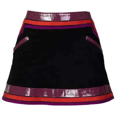 Pre-owned Gucci Black Suede Purple Pink Patent Leather Mod Mini Skirt Runway, 2007