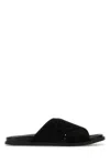 Gucci Men Black Suede Slippers In Black