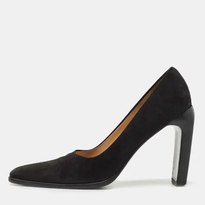 Pre-owned Gucci Black Suede Square Toe Pumps Size 38.5
