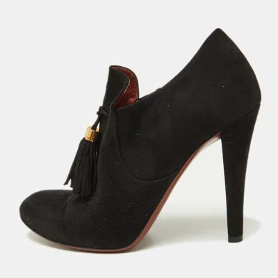 Pre-owned Gucci Black Suede Tassel Zip Ankle Booties Size 38.5