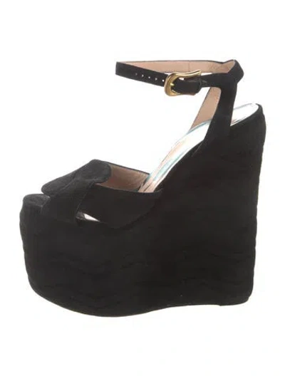 Pre-owned Gucci Black Suede Wave Platform Wedge Sandals Kingsnake Pumps