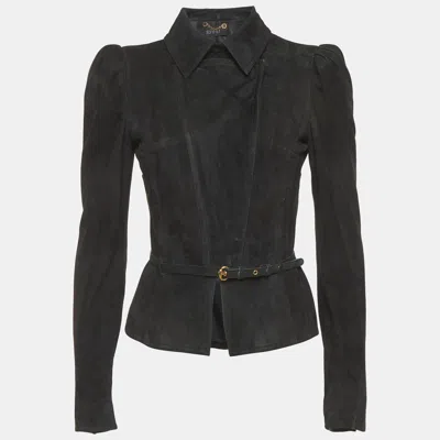 Pre-owned Gucci Black Suede Zip-up Jacket M
