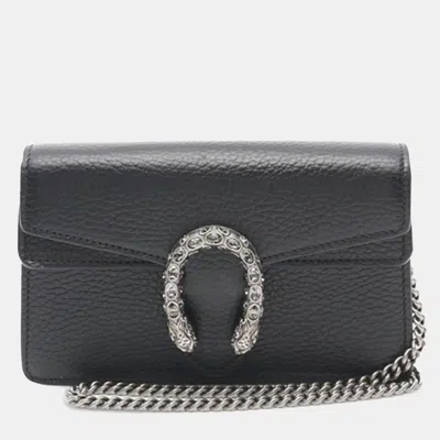Pre-owned Gucci Black Super Mini Dionysus Leather Crossbody Bag