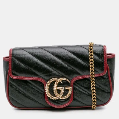 Pre-owned Gucci Black Super Mini Gg Marmont Matelasse Leather Torchon Flap Crossbody