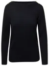 Gucci Black Sweater With Boat Neckline And Golden Logo Buttons In Cashmere Woman In Multicolor