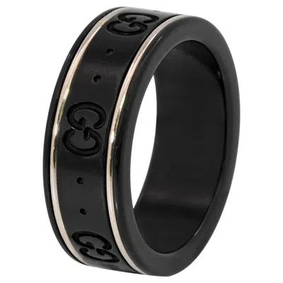 Gucci Black Synthetic Corundum And White Gold Icon Thin Band Ring In ["black"]