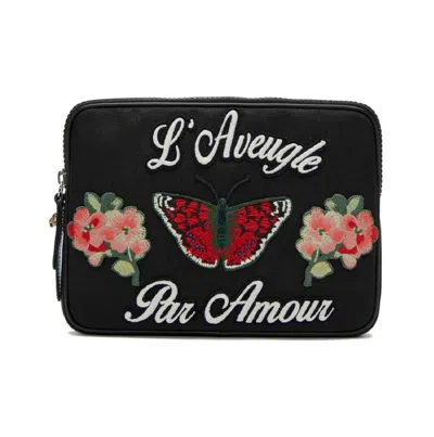 Gucci Black Techno Canvas Embroidered Butterfly Ipad Case Clutch Bag