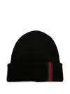 Gucci Men Web Detail Wool Beanie In Black